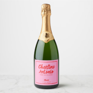Étiquettes Pour Bouteilles De Vin Mousseux Écriture moderne rouge rose Mariage rétro