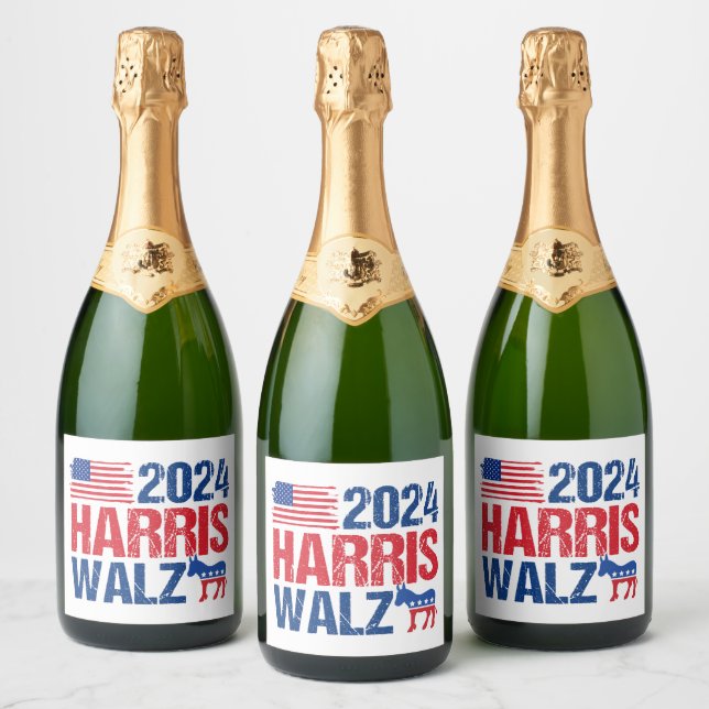 Étiquettes Pour Bouteilles De Vin Mousseux Élection démocrate d'âne de Harris Walz 2024 (Bouteilles)