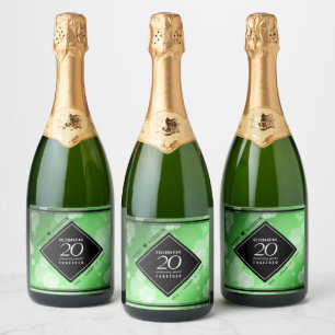Étiquettes Pour Bouteilles De Vin Mousseux Élégant 20e anniversaire de Mariage d'émeraude