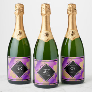 Étiquettes Pour Bouteilles De Vin Mousseux Élégant 48e anniversaire de Mariage d'Améthyste