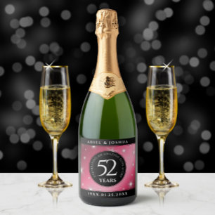Étiquettes Pour Bouteilles De Vin Mousseux Élégant 52ème anniversaire de Mariage de rubis éto