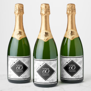 Étiquettes Pour Bouteilles De Vin Mousseux Élégant 60e anniversaire de Mariage de diamant