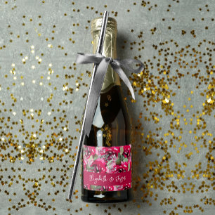 Étiquettes Pour Bouteilles De Vin Mousseux Elégant Aquarelle rose Fleurs Mariage Mini