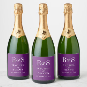 Étiquettes Pour Bouteilles De Vin Mousseux Élégant Automne Purple Chic Moderne Monogramme Mar