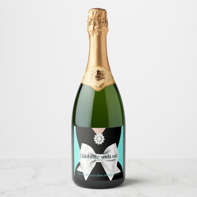 Étiquettes Pour Bouteilles De Vin Mousseux Elégant Baby shower Glam Aqua Baby & Co Tiffany (Devant)