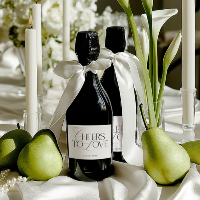Étiquettes Pour Bouteilles De Vin Mousseux Elegant Black & White Wedding Bottle  (Elegant Black & White Wedding Bottle Sparkling Wine Label)