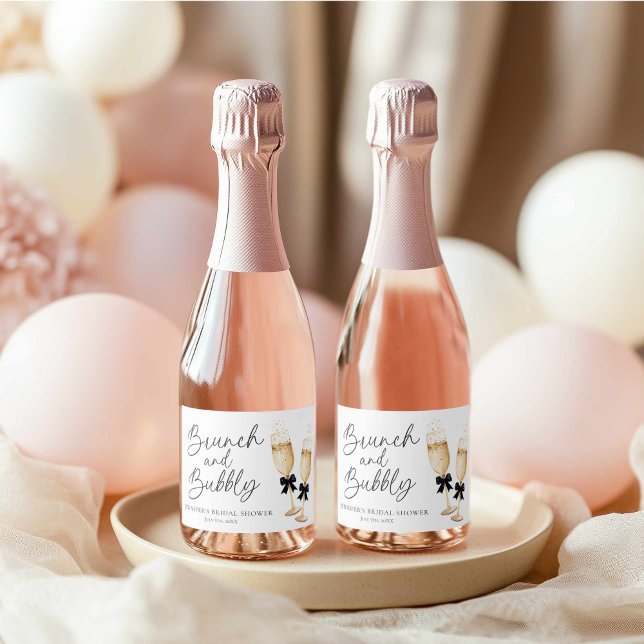 Étiquettes Pour Bouteilles De Vin Mousseux Élégant brunch et joyeux shower de mariage (Gold Brunch and Bubbly Mini Champagne Labels)
