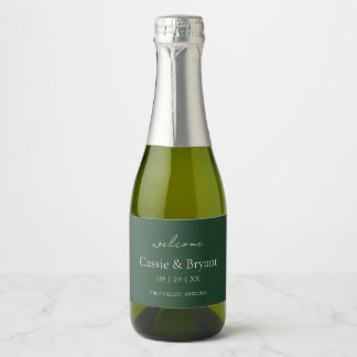 Étiquettes Pour Bouteilles De Vin Mousseux Élégant Émeraude Vert Mariage Bienvenue Cadeau