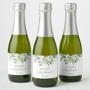 Étiquettes Pour Bouteilles De Vin Mousseux Elégant Eucalyptus Baby shower vert Mini