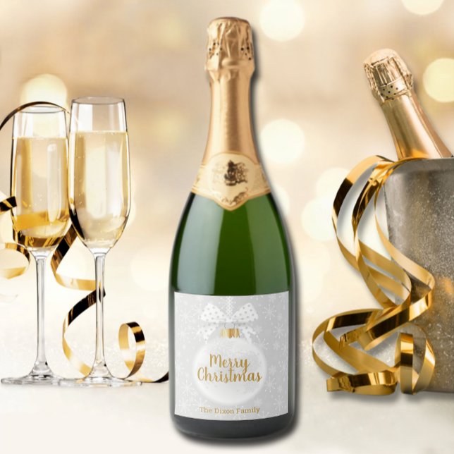 Étiquettes Pour Bouteilles De Vin Mousseux Élégant flocon de neige Ornement blanc Noël (Créateur téléchargé)