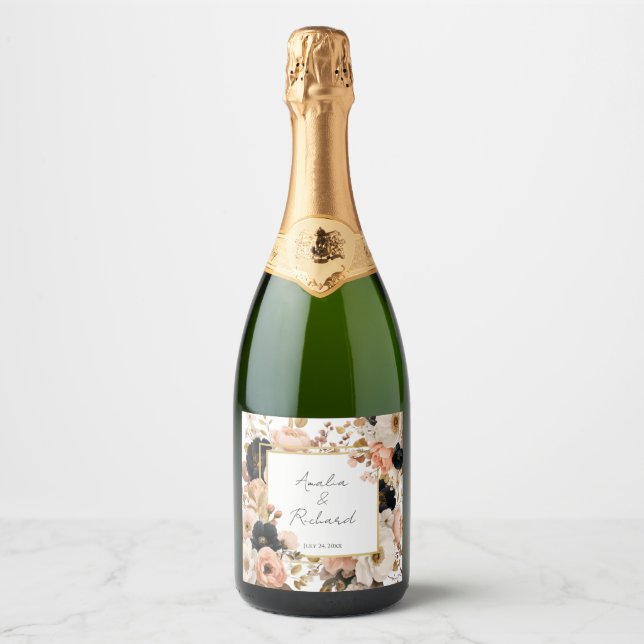 Étiquettes Pour Bouteilles De Vin Mousseux Elegant Floral Personalized Wedding Bottle Labels (Devant)