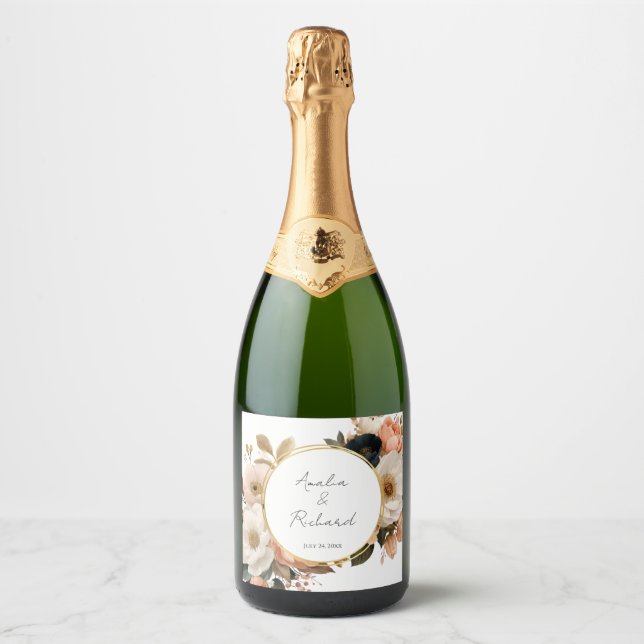 Étiquettes Pour Bouteilles De Vin Mousseux Elegant Floral Personalized Wedding Bottle Labels (Devant)