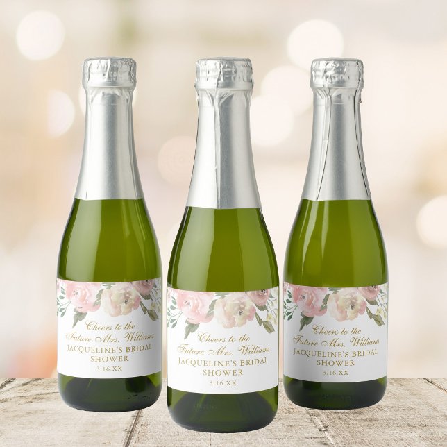 Étiquettes Pour Bouteilles De Vin Mousseux Élégant floral rose personnalisé mini pour enterre (Créateur téléchargé)