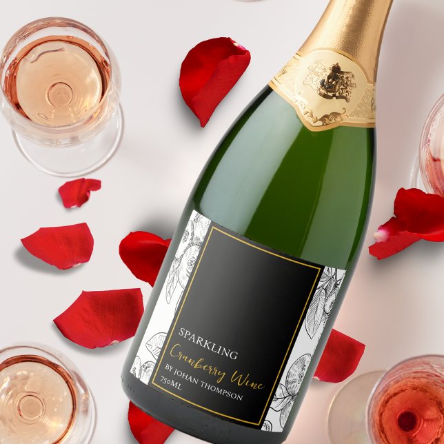 Étiquettes Pour Bouteilles De Vin Mousseux Elégant Fruit Sparkling Cranberry Vin noir Étiquet (Créateur téléchargé)