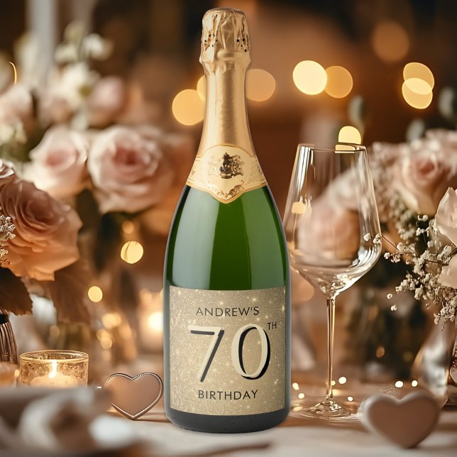 Étiquettes Pour Bouteilles De Vin Mousseux Elégant Gold 70e anniversaire (Créateur téléchargé)