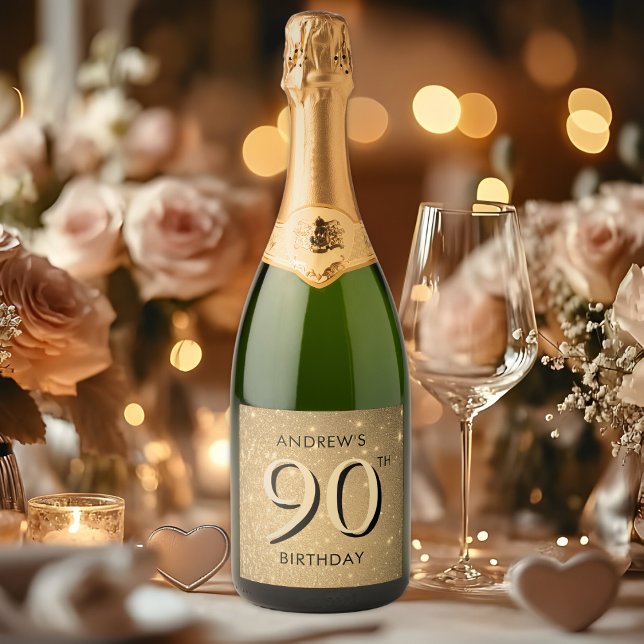 Étiquettes Pour Bouteilles De Vin Mousseux Elégant Gold 90e anniversaire (Créateur téléchargé)