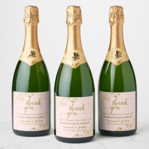 Étiquettes Pour Bouteilles De Vin Mousseux Elégant Gold Frills Blush Mariage rose