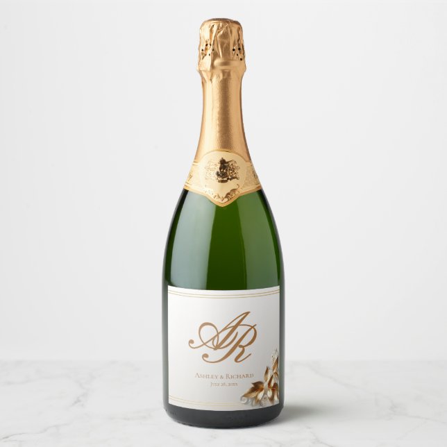 Étiquettes Pour Bouteilles De Vin Mousseux Elegant Gold Monogram (Devant)