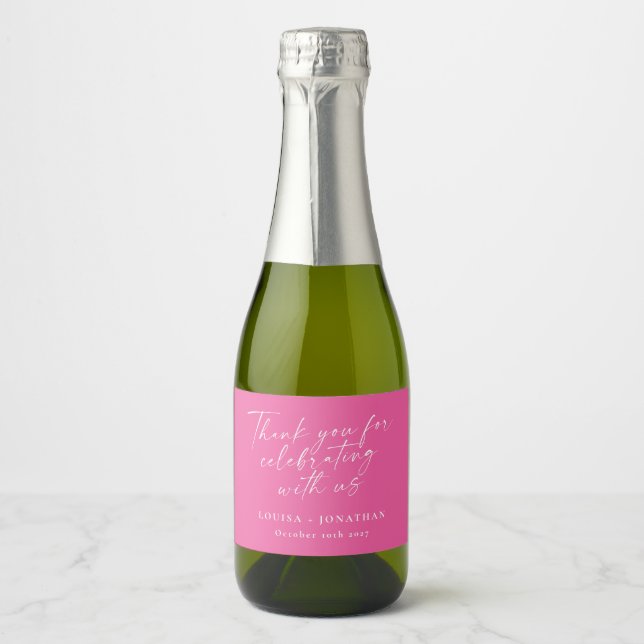 Étiquettes Pour Bouteilles De Vin Mousseux Élégant Hot rose tendance Script Merci personnalis (Devant)