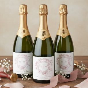 Étiquettes Pour Bouteilles De Vin Mousseux Élégant mariage à motif de chinoiserie rose avec o