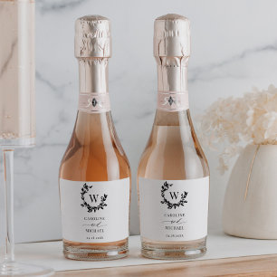 Étiquettes Pour Bouteilles De Vin Mousseux Élégant Mariage de monogramme initial botanique