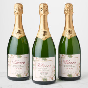 Étiquettes Pour Bouteilles De Vin Mousseux Élégant Mariage floral de pivoine rose