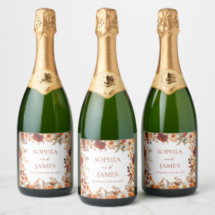 Étiquettes Pour Bouteilles De Vin Mousseux Élégant Mariage Floral Rustique d'Automne