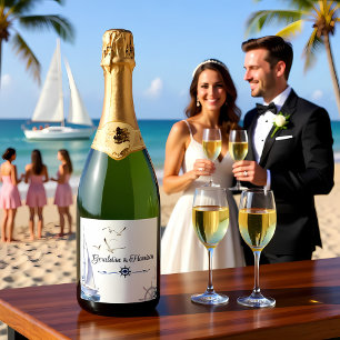 Étiquettes Pour Bouteilles De Vin Mousseux Elégant Mariage nautique