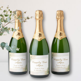 Étiquettes Pour Bouteilles De Vin Mousseux Elegant Mariage photo Vert & Or