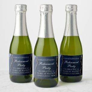 Étiquettes Pour Bouteilles De Vin Mousseux Elégant Marine Blue Gold Agate Retraite Party