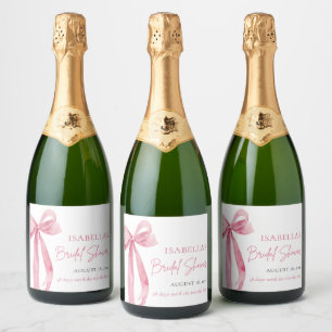 Étiquettes Pour Bouteilles De Vin Mousseux Élégant Moderne Ruban Rose Pâle à Nœud pour Mariag