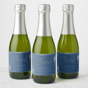 Étiquettes Pour Bouteilles De Vin Mousseux Elégant moderne Silver Cheers Marine Blue