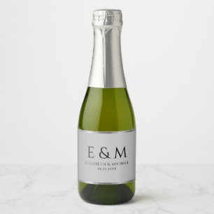 Étiquettes Pour Bouteilles De Vin Mousseux Élegant Monogramme Argenté pour Faire Part de Date