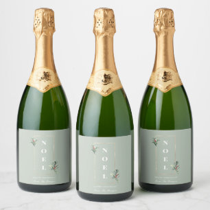 Étiquettes Pour Bouteilles De Vin Mousseux Elégant NOEL Gold Berry Frame Mint