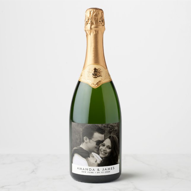 Étiquettes Pour Bouteilles De Vin Mousseux Élégant Personnalisé Sparkling Vin Mariage Photo (Devant)