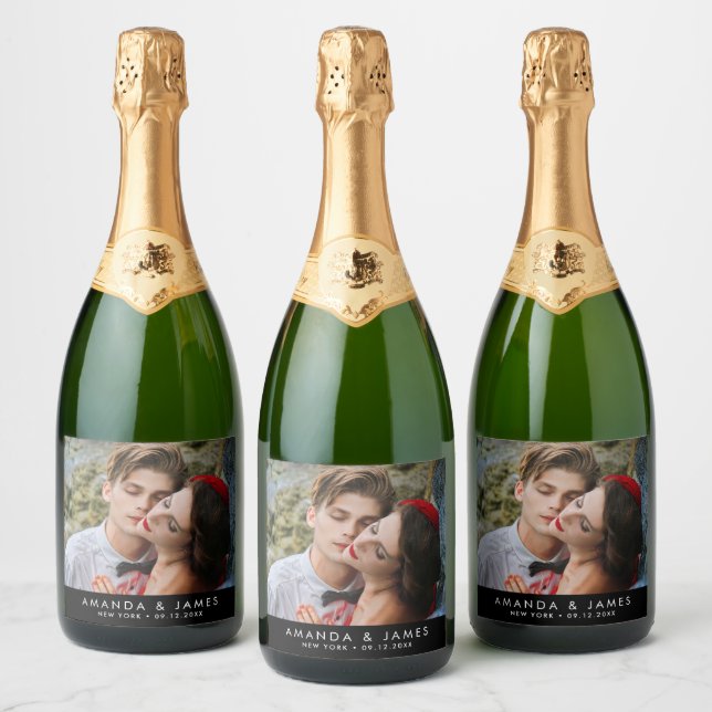 Étiquettes Pour Bouteilles De Vin Mousseux Élégant Personnalisé Sparkling Vin Mariage Photo (Bouteilles)