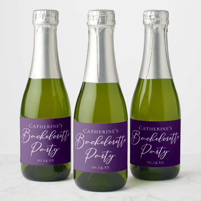 Étiquettes Pour Bouteilles De Vin Mousseux Elegant Purple Bachelorette Party Custom Mini (Bouteilles)