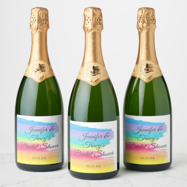 Étiquettes Pour Bouteilles De Vin Mousseux Elegant Rainbow Personalized Lesbian Bridal Shower (Bouteilles)