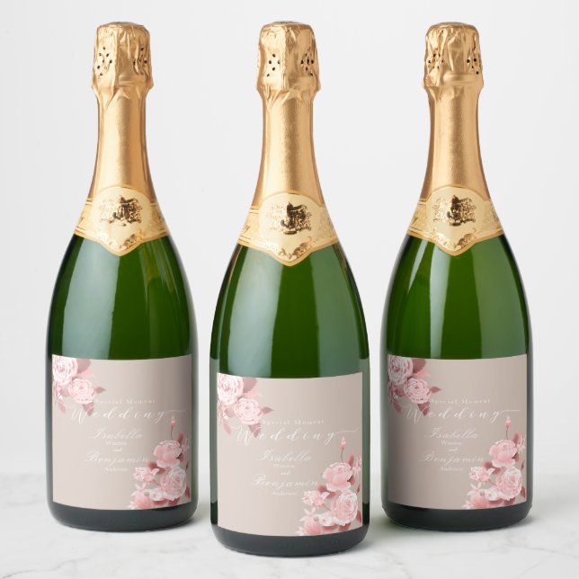 Étiquettes Pour Bouteilles De Vin Mousseux Élégant Rose chic Mariage (Bouteilles)