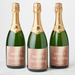 Étiquettes Pour Bouteilles De Vin Mousseux Élégant Rose Gold Foil n'importe quel âge 30e anni