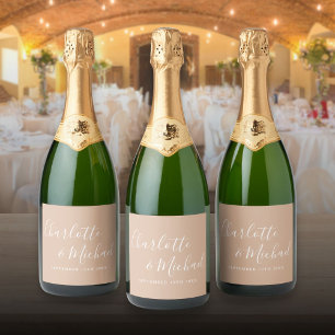 Étiquettes Pour Bouteilles De Vin Mousseux Élégant script signature Tan Taupe Mariage