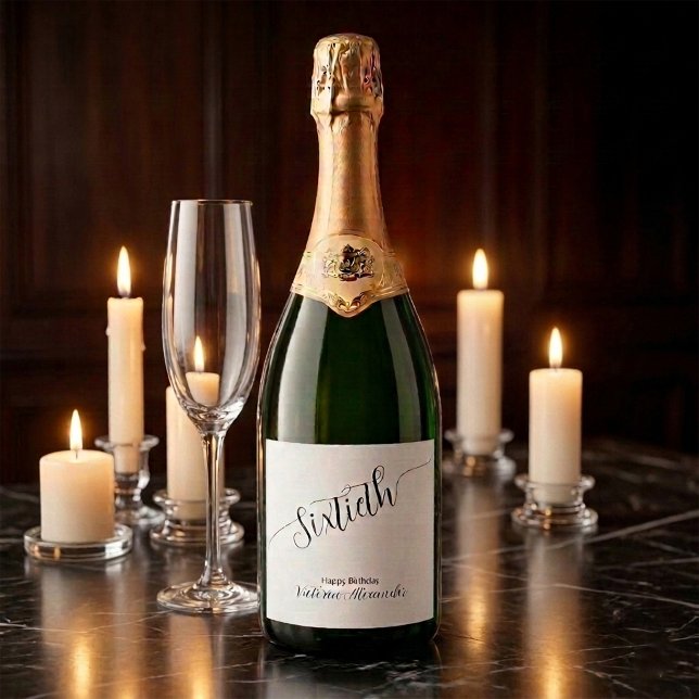 Étiquettes Pour Bouteilles De Vin Mousseux Elegant Script Sixtieth Birthday Personalized (Elegant Script Sixtieth Birthday Personalized Sparkling Wine Label)