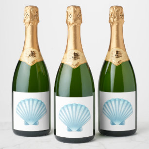 Étiquettes Pour Bouteilles De Vin Mousseux Elégant Shell Beach Blue Mariage nautique
