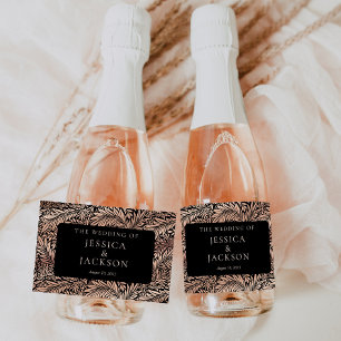 Étiquettes Pour Bouteilles De Vin Mousseux Elégant vin floral noir et Rose d'or mousseux