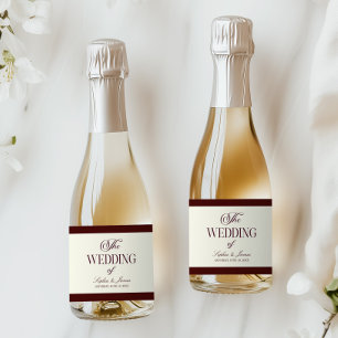 Étiquettes Pour Bouteilles De Vin Mousseux Élégant Vintage Ivoire Mariage Burgundy Foncé