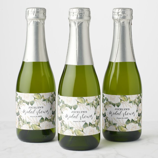 Étiquettes Pour Bouteilles De Vin Mousseux Elegant White Roses Bridal Shower (Bouteilles)