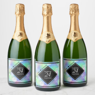 Étiquettes Pour Bouteilles De Vin Mousseux Élégante 24e anniversaire du Mariage Opal