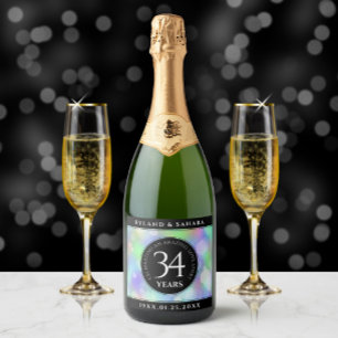 Étiquettes Pour Bouteilles De Vin Mousseux Élégante 34e anniversaire du Mariage Opal