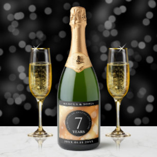 Étiquettes Pour Bouteilles De Vin Mousseux Élégante 7ème anniversaire du Mariage de cuivre