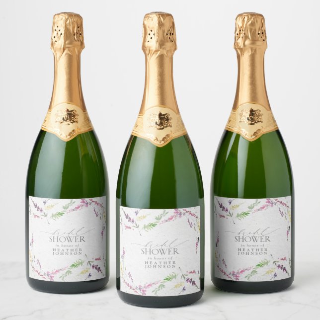 Étiquettes Pour Bouteilles De Vin Mousseux Elégante aquarelle Fleur sauvage Fête des mariées  (Bouteilles)